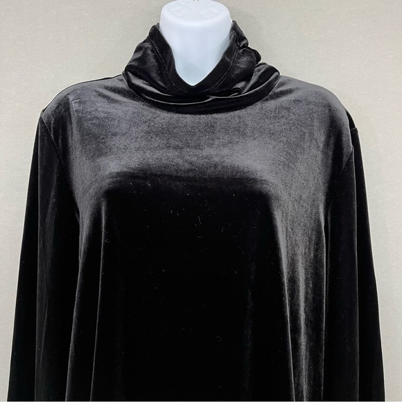 Susan Graver Style Black Velvet Mock Neck Long Sleeve Top - Picture 2 of 11